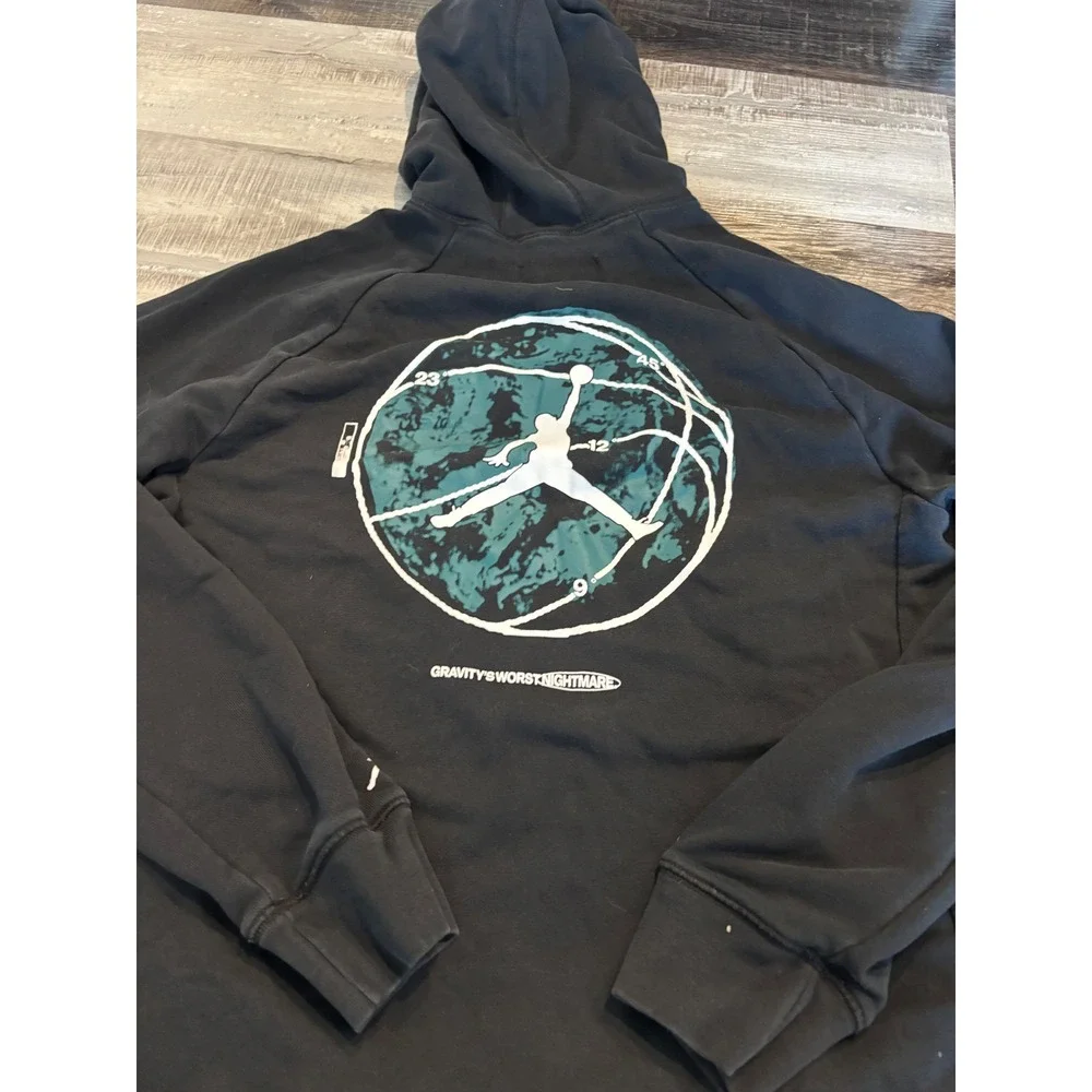 Jordan Mens Dri-FIT Hoodie Black Gravitys Worst Nightmare Graphic Pullover Large